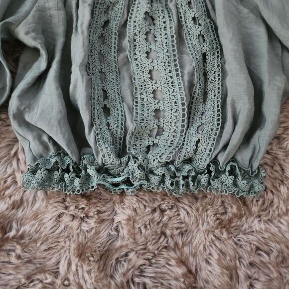 Savannah 7s Western Chic Elan Green Off-Shoulder Blouse‎ Lace Trim Women's Small - Picture 3 of 10